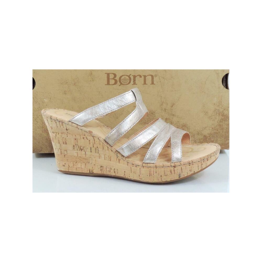 Born Lisi Strappy Platform Wedge Sandals Heels Leather Light Gold Size 11